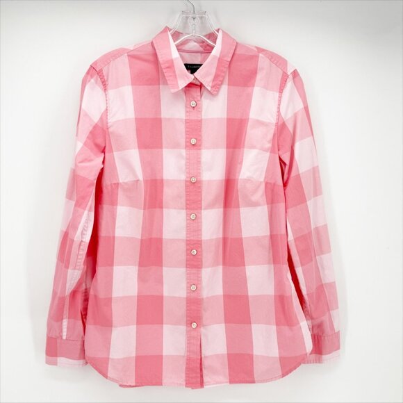 TALBOTS Pink Plaid Check Button Down LSV Shirt S - Picture 6 of 6